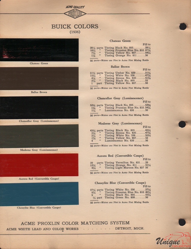 1936 Buick Paint Charts Acme 4